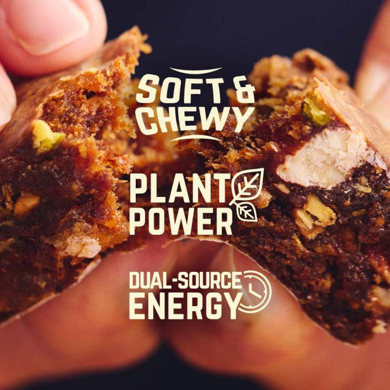 Veloforte gluten-free vegan energy bars with plant-based protein and carbs, displayed in a clear package on a white background.