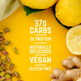 Veloforte gluten-free vegan energy bar with plant-based protein and carbs, shown in close-up view.