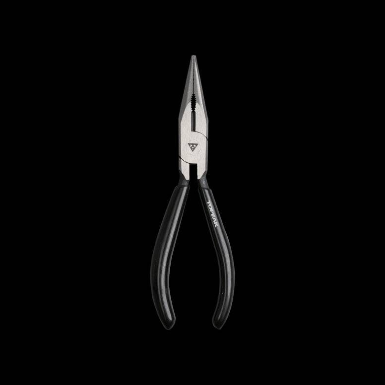 Topeak 6-inch long nose pliers with PVC grip, durable black workshop tool, ideal for gripping and bending in repair tasks