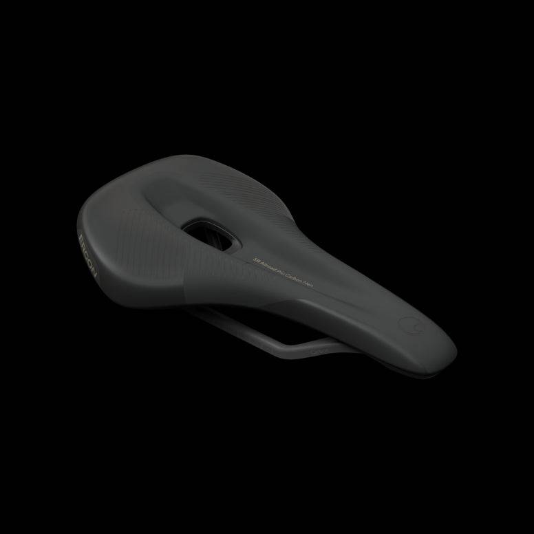 Ergon SR Allroad Pro Carbon men's bike saddle for gravel racing and bikepacking, featuring lightweight carbon construction.