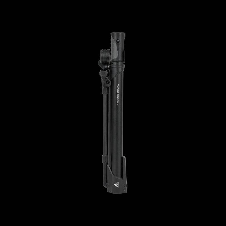 Topeak Turbo Morph bike pump with gauge in black, featuring Presta, Schrader, and Dunlop valve compatibility.
