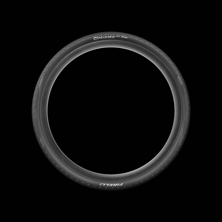 Pirelli Cinturato All Road gravel tubeless-ready tire with black sidewalls and 700x50c size, featuring Pro Compound and ProWALL technology.