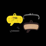SwissStop Disc 36 brake pads for SRAM Maven Ultimate, silver and bronze models, showcasing high-quality bicycle disc brake components.