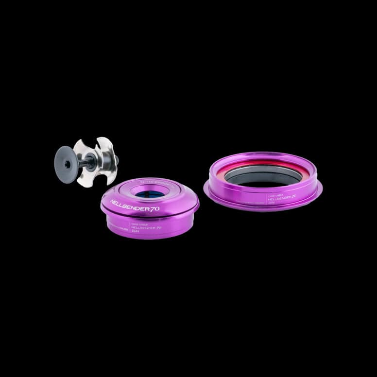 Cane Creek Hellbender 70 Lite ZS44 / ZS56 lightweight bike headset with durable construction and 8mm spacers, close-up view.