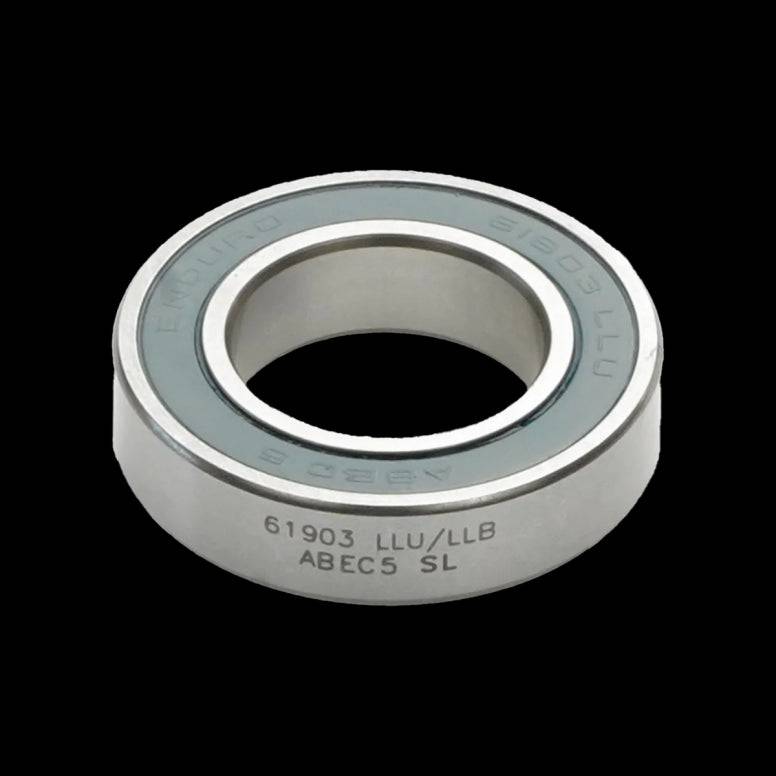 Enduro Bearings 61903 LLU/LLB ABEC-5 radial bike bearing, 17x30x7 mm, showing the bearing's metal and seal details.