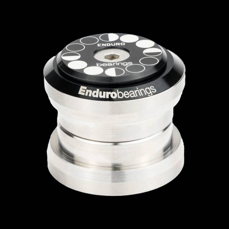 Enduro Bearings EC34 stainless steel angular contact headset kit in silver, showcasing the precision components for bike steering.