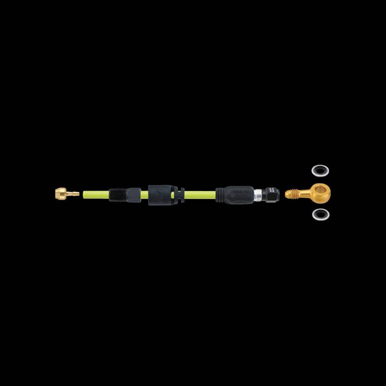 Jagwire Pro Quick-Fit Adapter for Hayes Stroker Black hydraulic brake system, showcasing the component for bicycle brake installation.