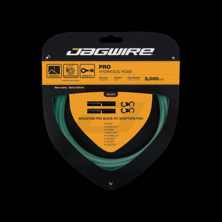 Jagwire Pro hydraulic disc brake hose kit in celeste with quick-fit adapters, bicycle brake components for easy installation.