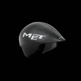 MET Drone II Wide Body triathlon aero helmet with aerodynamic design and sleek black finish, optimized for time trial cycling.