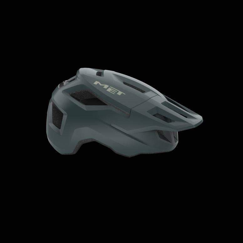 MET Shelter MTB helmet with Safe-T Sport fit system and ventilation, shown from the side on a rider.