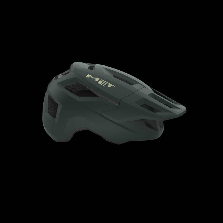 MET Shelter MTB helmet with Safe-T Sport fit system and ventilation, shown in a close-up view of the helmet's design and features.