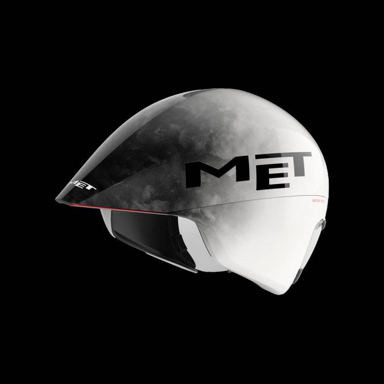 MET Drone II Wide Body Triathlon Aero Helmet, aerodynamic time trial helmet shown with sleek design and ventilation features.