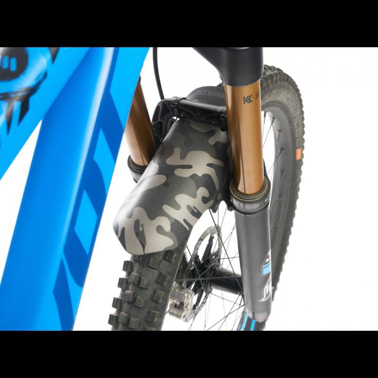 All Mountain Style front fork mudguard on a mountain bike, lightweight and durable bike fender for off-road riding.