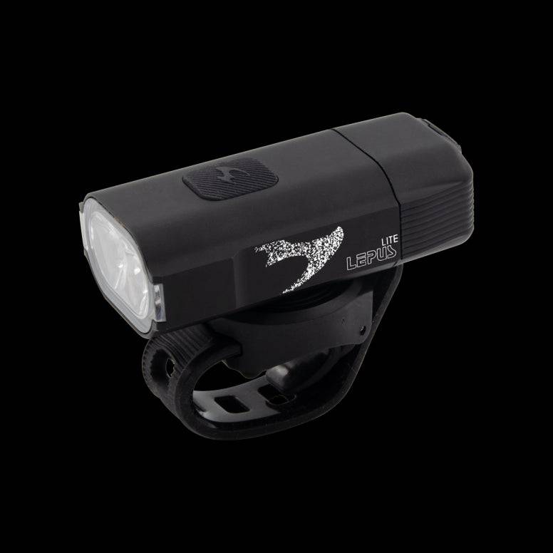 Moon Sport LEPUS Lite black USB-C rechargeable bike front light with 400 lumens, designed for cycling safety and visibility.
