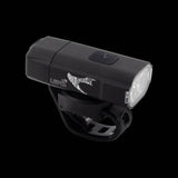 Moon Sport LEPUS LITE 400lm black USB-C rechargeable bike front light attached to a bicycle for visibility during night riding.