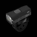 Moon Sport VELA and ORION bike light set in black, featuring a 200-lumen front light and 50-lumen rear light for cycling visibility.