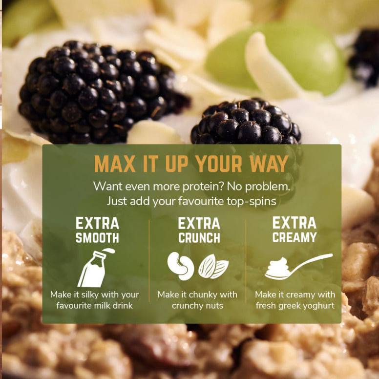 Veloforte plant-based overnight oats with seeds and real fruit, high-protein breakfast in a jar, ready to eat as a nutritious accessory.