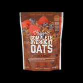 Veloforte plant-based overnight oats with seeds and real fruit, high-protein breakfast in a jar, ready to enjoy.