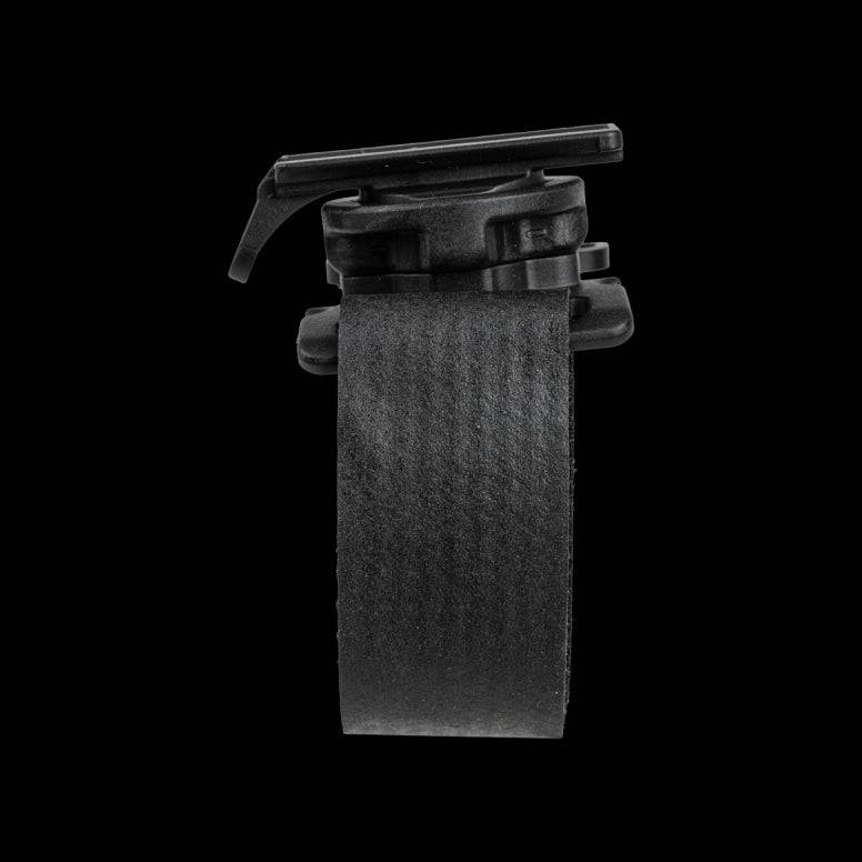 Topeak Ridecase multi-mount bike phone holder attached to a 35-48mm stem, black, designed for secure smartphone mounting during rides.