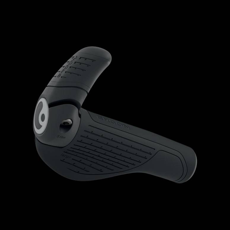 Ergon GS2 Evo ergonomic bike grips with adjustable two-finger bar ends, designed for comfort and control during cycling.