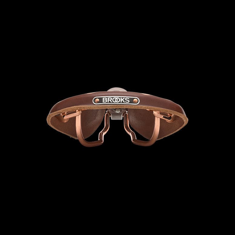 Brooks B17 Special short road bike saddle with copper steel rails and rivets, featuring a classic leather design and padded comfort.