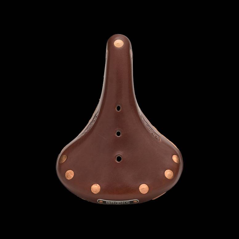 Brooks B17 Special short road bike saddle with copper steel rails and rivets, featuring a classic leather design and durable construction.