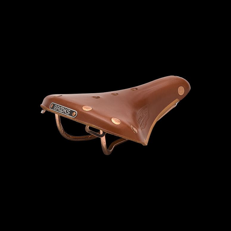 Brooks B17 Special short road bike saddle with copper steel rails and rivets, showcasing a classic leather design and sturdy construction.