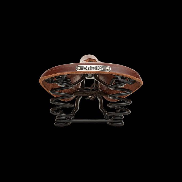 Brooks Flyer Carved Touring Saddle with pressure relief cut-out and steel rails, designed for comfortable bike riding.