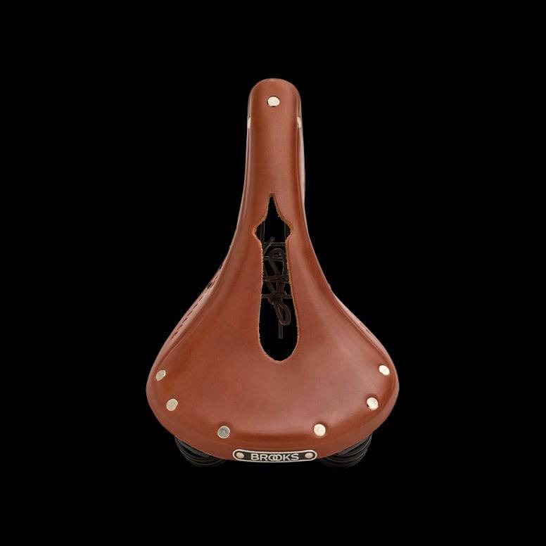 Brooks Flyer Carved Touring Saddle with pressure relief cut-out and steel rails, designed for comfortable cycling components.