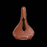 Brooks Flyer Carved Touring Saddle with pressure relief cut-out and steel rails, designed for comfortable cycling components.