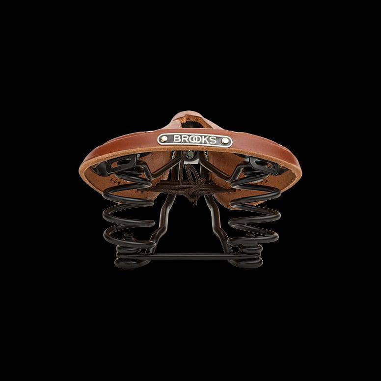 Brooks Flyer Carved Touring Saddle with pressure relief cut-out and steel rails, designed for comfortable bike riding.