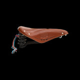 Brooks Flyer Carved Touring Saddle with pressure relief cut-out and steel rails, designed for comfortable cycling components.