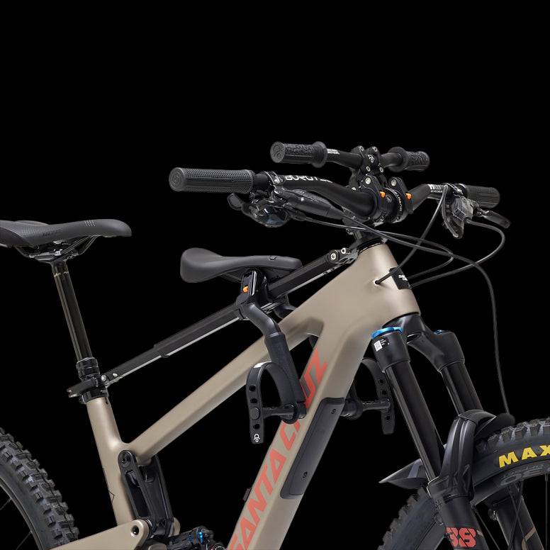 Kids Ride Shotgun Pro II child bike seat and handlebars combo in black, designed for safe and comfortable bike riding for kids.