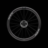 Scope Cycling R4 V2 45mm road wheelset with aerodynamic tubeless-ready wheels, shown with black carbon rims and spokes.