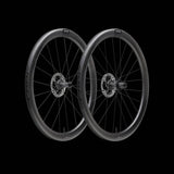 Scope Cycling R4 V2 45mm road wheelset with aerodynamic tubeless-ready wheels, shown with black rims and spokes.