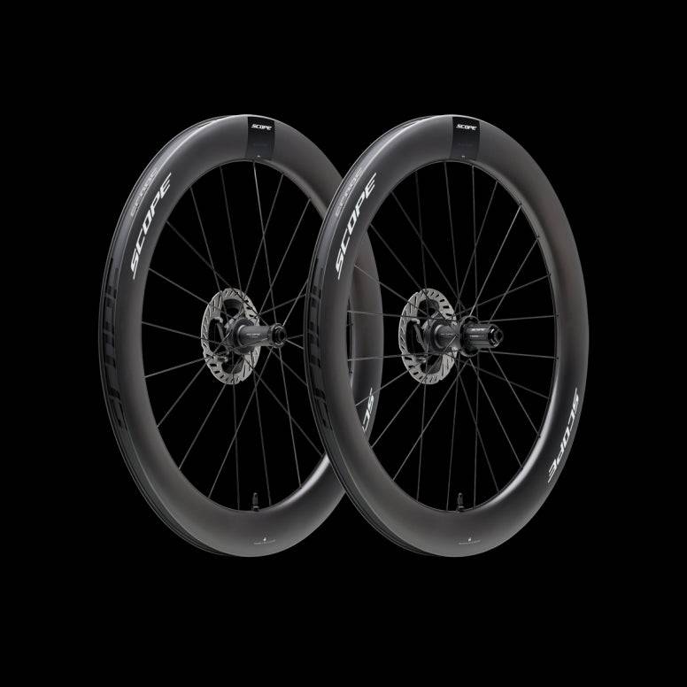 Scope Cycling R6.A V2 65mm Allroad wheelset with tubeless-ready tires and aerodynamic design for versatile cycling performance.