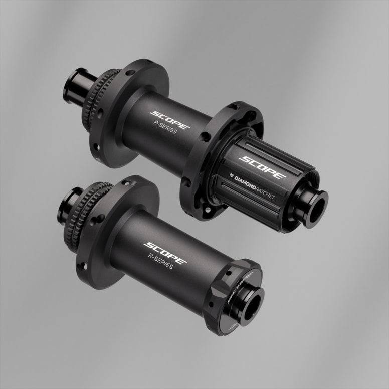 Scope Cycling R6.A V2 65mm allroad wheelset with tubeless-ready, aerodynamic design, featuring lightweight alloy rims and spokes.