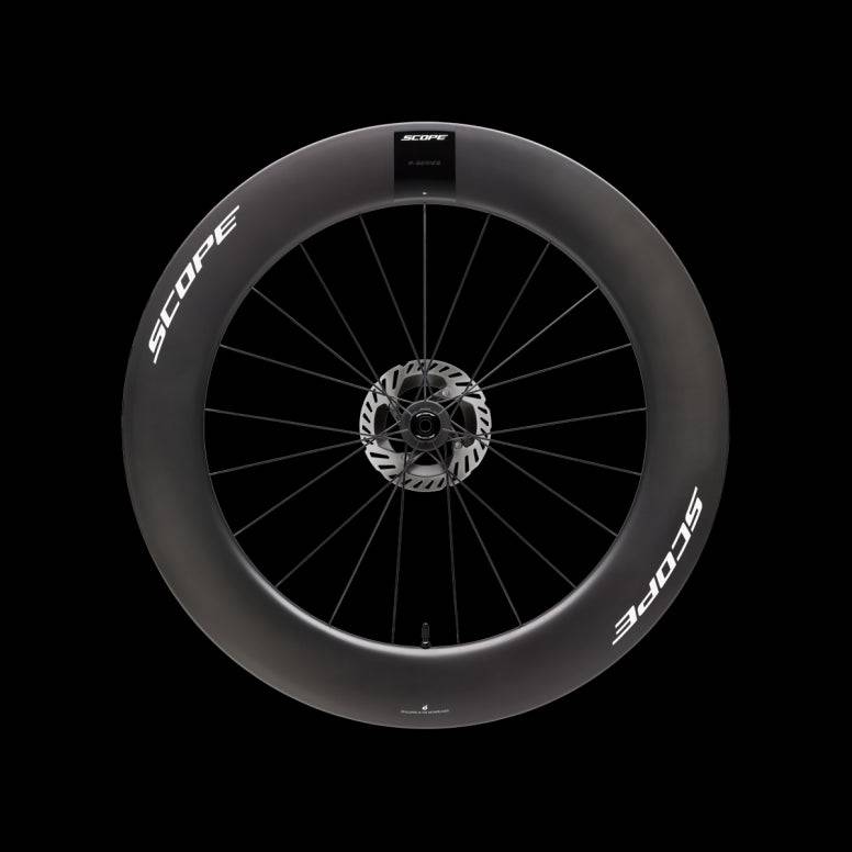 Scope Cycling R8.T V2 85mm TT Wheelset with aerodynamic triathlon and time trial wheels, featuring lightweight carbon components.