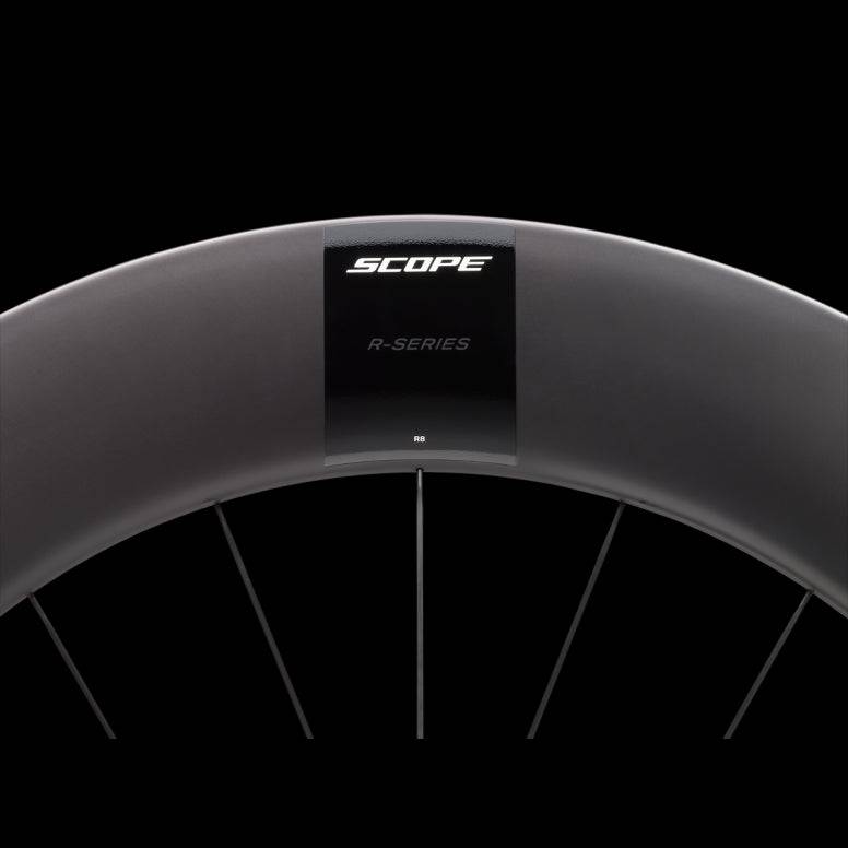 Scope Cycling R8.T V2 85mm TT front wheel, aerodynamic time trial cycling component with carbon rim and deep-section design.