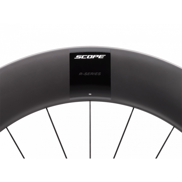 Scope Cycling R8.T V2 85mm TT front wheel, aerodynamic time trial wheel with carbon rim and deep aerodynamic design.