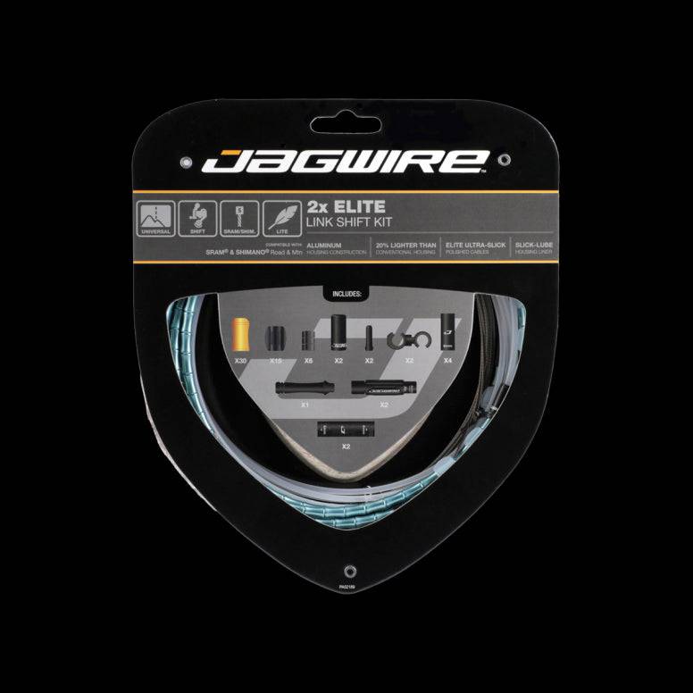 Jagwire Elite Link Shift Kit 2x Celeste for high-performance bicycle shifting, featuring compressionless bike cable components.