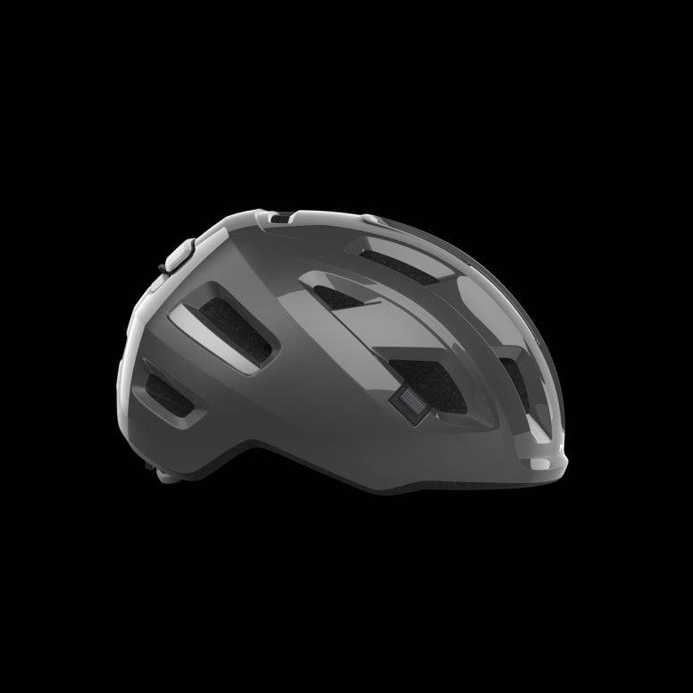MET E-Mob Mips helmet for urban e-bike riders with built-in USB LED rear light, lightweight cycling helmet with safety features.