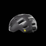 MET E-Mob Mips helmet for urban e-bike riders with built-in USB LED rear light, featuring sleek design and adjustable straps.