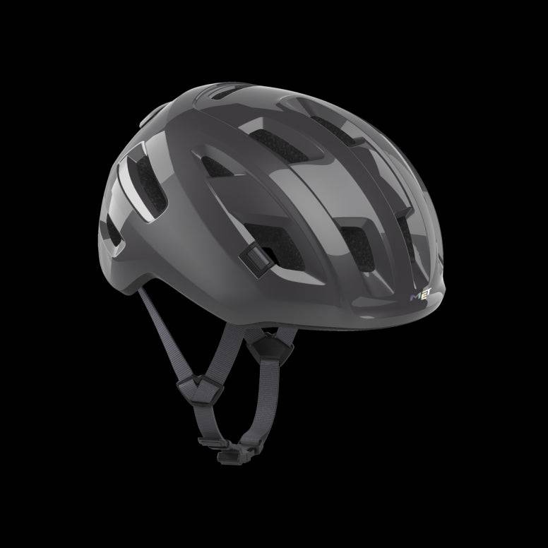 MET E-Mob Mips helmet for urban e-bike riders with integrated USB LED rear light, black safety helmet with ventilation.