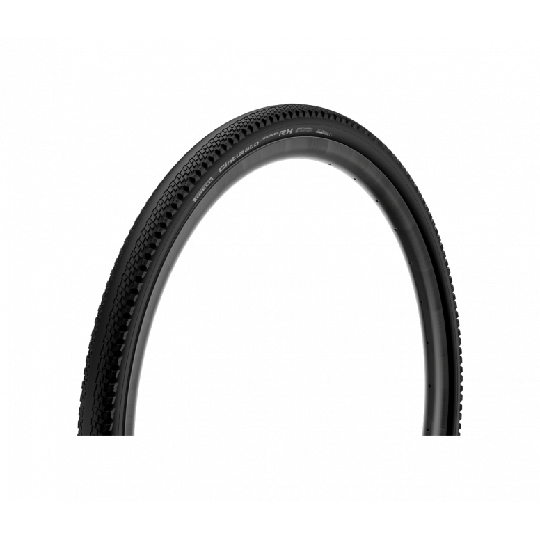 Pirelli Cinturato Gravel RH tubeless-ready performance tire for gravel racing, shown mounted on a bike wheel.