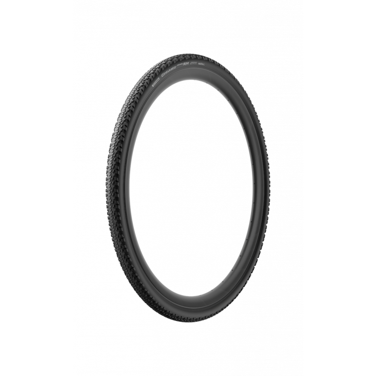 Pirelli Cinturato Gravel RM tubeless ready gravel bike tyre, black rubber with tread pattern, designed for off-road cycling.