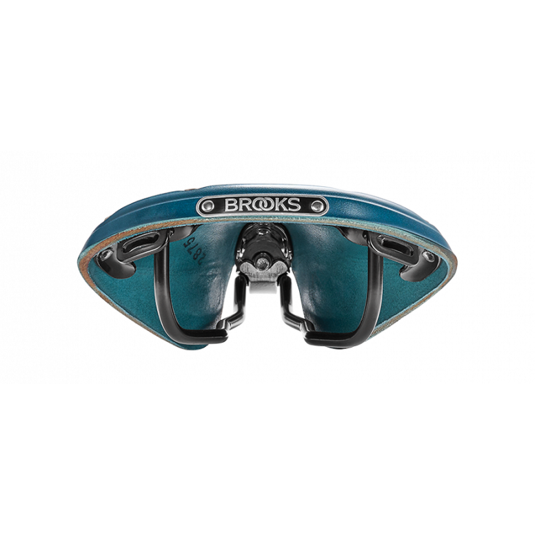 Brooks B17 leather road bike saddle with black steel rails, designed for comfort and durability on cycling components.