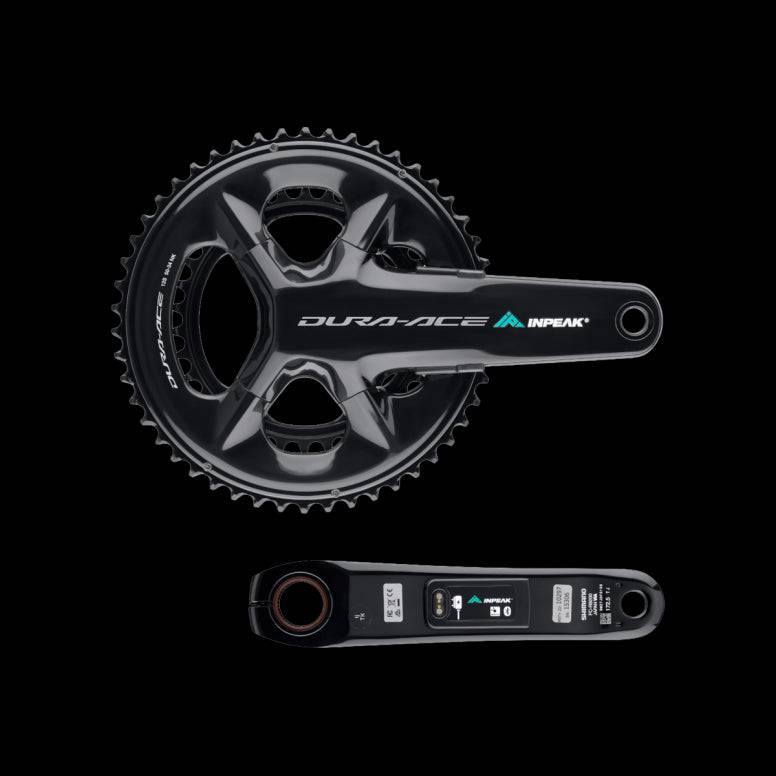 INPEAK Inpeak Dura Ace R9200 Powercrank-E dual-sided power meter on Shimano crankset, showing the compact, high-precision cycling component.