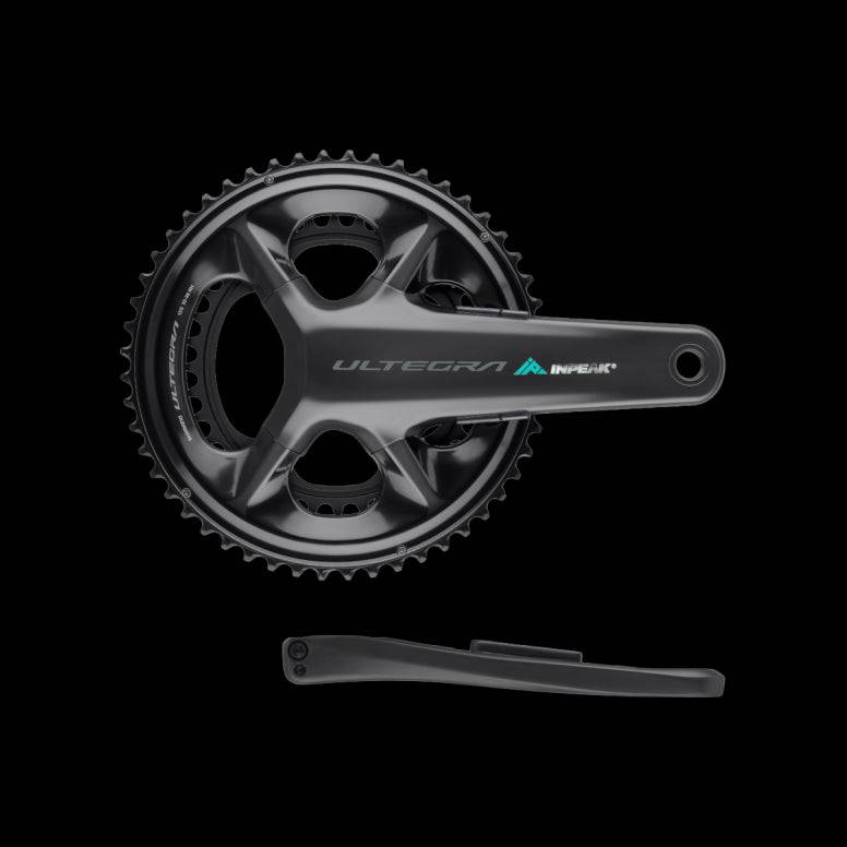 INPEAK Ultegra R8100 Powercrank-E Twin2 dual-sided power meter for Shimano crankset, showing the crankarm and power sensor.