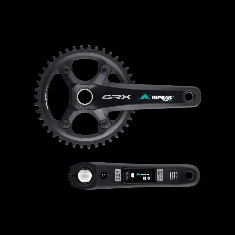 INPEAK Inpeak GRX RX820 1X Powercrank-E Twin2 dual-sided cycling power meter installed on a bike crankset.